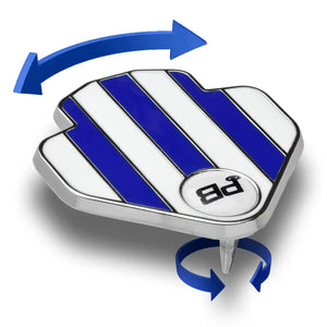 PuttBANDIT LP blue golf ball marker rotating on anchor pin