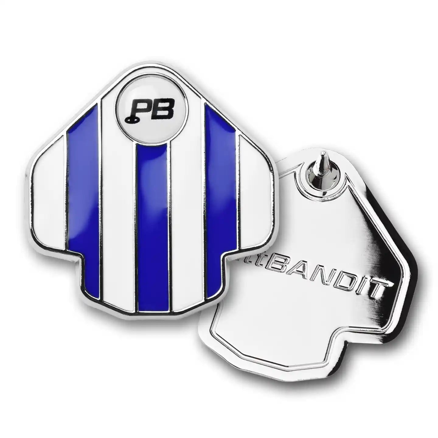 PuttBANDIT LP blue ball marker top surface and polished metal baseplate