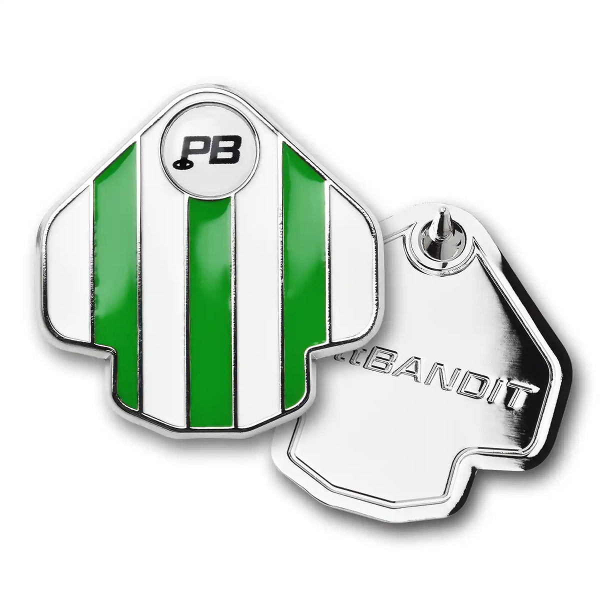 PuttBANDIT LP green ball marker top surface and polished metal baseplate