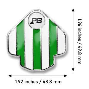 PuttBANDIT LP green golf ball marker size specifications text 1.96 inches by 1.92 inches