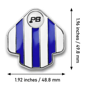 PuttBANDIT LP blue golf ball marker size specifications text 1.96 inches by 1.92 inches